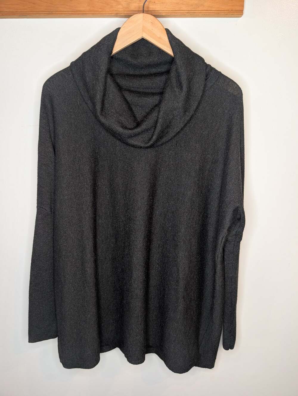 Smartwool Womens Cowl Neck Sweater M Charcoal Gray Oversized Pullover Tunic Knit